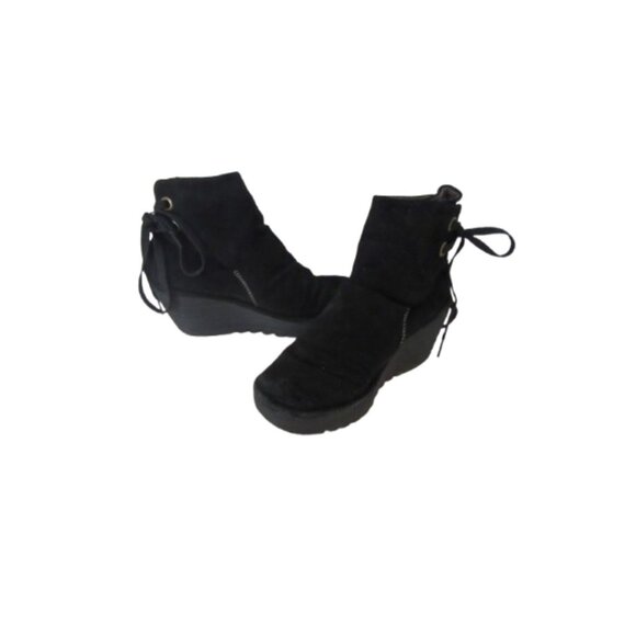 Fly London Yama Back Suede Wedge Ankle Lace Up Booties Size 37 - Picture 6 of 9